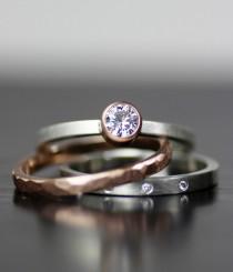 wedding photo - modern wedding band set, gold and diamond stacking wedding ring set, handmade engagement ring, womens wedding ring set, mens wedding ring