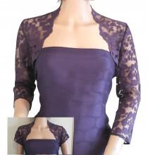 wedding photo - Ladies Purple Grape Lace Bolero Gray/Shrug/Bolero 3/4 or Short Sleeve in Sizes UK 8,10,12,16 or 18