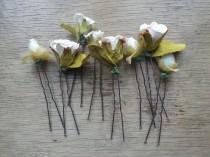 wedding photo - Mini Bridal Flower Hair Pins Flower Girl Hair Pins Festival Hair Boho Hair Flowers SET OF 8 Ivory White Mix