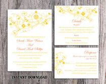 wedding photo -  DIY Wedding Invitation Template Set Editable Word File Download Printable Yellow Invitation Floral Wedding Invitation Bird Invitation
