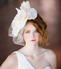 wedding photo - Magnolia Flower Headpiece & Blusher Veil