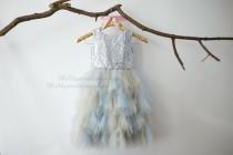wedding photo - Sliver Sequin Gray Blue Ruffle Tulle Skirt Flower Girl Dress Junior Bridesmaid Wedding Party Dress M0013
