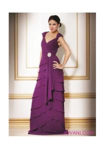 wedding photo -  V-neck Zipper Tiers Cap Sleeves Chiffon Purple Floor Length