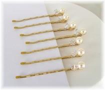 wedding photo - Gold Wedding Hair Accessories, Blonde Wedding Hair, Set of Seven Ivory Cream Pearl and Crystal Bobby Pins