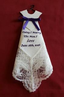 wedding photo - Bridal Dress Lace Handkerchief - Custom Embroidered Bride Handkerchief - Daughter wedding gift - bridal gift - Future Daughter In Law Gift