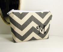 wedding photo - Personalized Makeup Bag chevron zigzag stripes with Initial, Bridesmaid gift Small Chevron makeup bag, personalized bag, monogramed