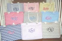 wedding photo - 8 Gifts for Bridesmaids Seersucker or Chevron Totes **SALE**