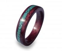 wedding photo - Purple Heart Ring, Women's Amaranth Wood Ring with Turquoise Inlay
