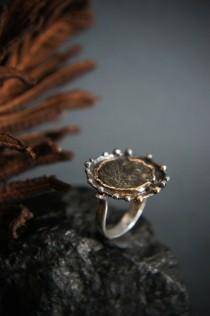 wedding photo - Roman coin ring, ancient coin ring, sterling silver and gold ring, statement ring, ancient jewelry, antique coin ring, unique ring size 5