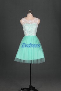 wedding photo - Latest mint tulle ivory lace bridesmaid gowns,simple short bridesmaid dresses hot,cheap cute women dress for prom party.