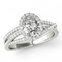 wedding photo -  2.25 Carat Oval Cut Forever One Moissanite & Diamond Halo Engagement Ring 14k White Gold - Multi Row Diamond Ring - Modern - For Women