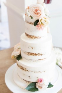 wedding photo - Floral Topped Naked Wedding Cake Via Annawithlove