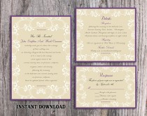 wedding photo -  DIY Wedding Invitation Template Set Editable Word File Download Printable Invitation Elegant White Invitations Eggplant Purple Invitation