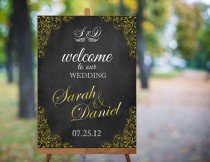 wedding photo -  Wedding Welcome Sign Printable Wedding Sign Gold Wedding Signs Chalkboard Wedding Signs Custom Wedding Signs Large Digital Wedding Sign PDF