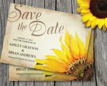 wedding photo -  Sunflower Save The Date Card Template ~ Wedding, Rustic Vintage, Yellow Sunflowers, Country, Printable, DIY Postcard, Fall, Summer, Brown