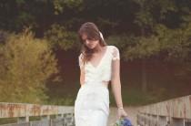 wedding photo - Backless Dress Cap Sleeves Bohemian Wedding Dress Crochet Lace Gown BOHO - "Olsen"