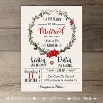 wedding photo - Winter Wedding Invitations • Wreath • 'Tis The Season To Be Married • DIY Printable