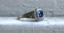 wedding photo - Halo Pave Diamond and Sapphire Tapered Engagement Ring.