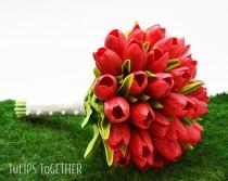 wedding photo - Red Real Touch Tulip Wedding Bouquet - Ready for Quick Shipment 3 Dozen Tulips Customize Your Wedding Bouquet - Bridal Bridesmaid Bouquet