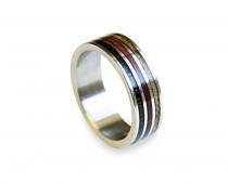 wedding photo - Titanium ring with three types of wood inlay