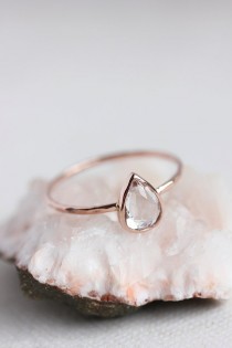 wedding photo - White topaz pear cut engagement ring, rose gold, yellow gold, white gold, teardrop, delicate, eco friendly - New