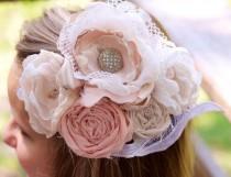 wedding photo - Vintage lace hair clip fabric flower wedding fascinator up-cycled blush pink ivory wedding upcycled wedding hairpiece easter hair photo prop