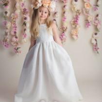 wedding photo - flower girl dress, flower girl dresses, lace baby dress, rustic girls dress, lace flower girl dress, country flower girl, ivory dress