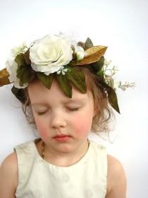 wedding photo - White rose flower crown, hair accessory, hair wreath, flower girl, bridal flower crown, woodland wedding