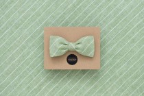 wedding photo - Light Green Striped Beach Wedding Bow Tie, Light Grey Linen Men's Bow Tie, Earth Colors Double Sided Freestyle Bow Tie, Gift For Groom
