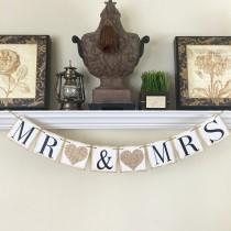 wedding photo - Mr and Mrs Banner, Wedding Reception Decor, Sweetheart Table, Wedding Banners, Champagne