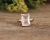 wedding photo - Engagement ring - Gold Rose quartz ring - 18k gold prong set ring - handmade Gemstone ring - pink ring- valentine gift ideas-