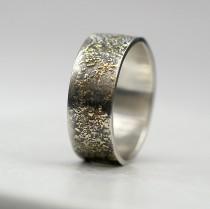 wedding photo - Gold Chaos 8mm Wide - Wide Wedding Band in 18kt Gold and Sterling Silver for Men