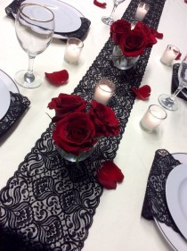 wedding photo - Black Lace Table Runner, 12ft-20ft X 7in Wide, Black Wedding Table Runner, Vintage, Overlay/Tabletop Decor/Wedding Decor