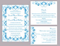 wedding photo -  DIY Wedding Invitation Template Set Editable Word File Instant Download Printable Blue Invitation Aqua Blue Invitation Elegant Invitations