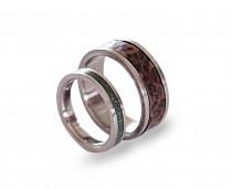 wedding photo - Titanium Wedding Band Set, Patina Copper Ring, Titanium Ring with Malachite Inlay