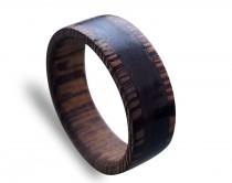 wedding photo - Wenge wood men ring with wrapped macassar ebony wood ring, unisex ring, Wooden ring