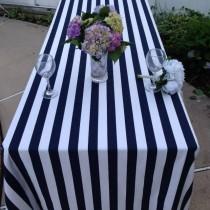 wedding photo - Navy and white stripe table cloth