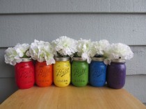 wedding photo - Painted And Distressed Ball Mason Jars- RAINBOW-Set Of 6-Flower Vases, Rustic Wedding, Centerpieces