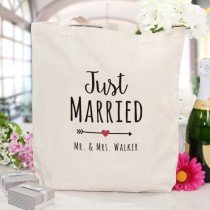 wedding photo - Personalized Just Married Canvas Tote Bag - 894862