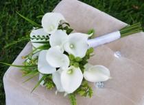 wedding photo - Natural Touch Calla Lilies Bouquet - Silk Wedding Off White Flowers