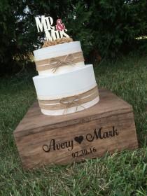 wedding photo - Rustic Wedding Cake Stand AND Keepsake Box, Personalized Wood Cake Stand, Keepsake box, Square Cake Stand