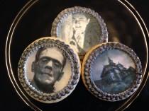 wedding photo - Edible 2.5" Round Classic Horror Movie Halloween Cupcake & Cookie Toppers - Wafer Paper or Frosting Sheet