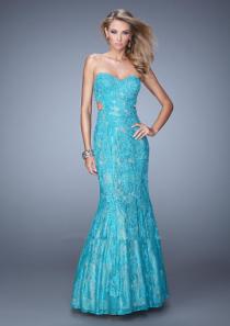 wedding photo -  Open Back Appliques Blue Floor Length Ruched Lace Sweetheart Sleeveless Mermaid