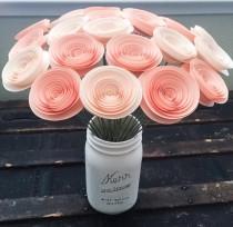 wedding photo - Paper Flowers Stemmed - Roses - Peach and Blush Peach - Wedding Flowers - Home Decor - Baby Shower - Rolled Paper - Table Centerpieces