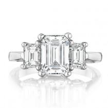 wedding photo -  Emerald Three Stone Moissanite Engagement Ring, Solitaire, Moissanite Rings 14k 18k or Platinum