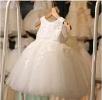 wedding photo - Pure Elegant Soft White Lace Flower girl dress Christening or Baptism Dress