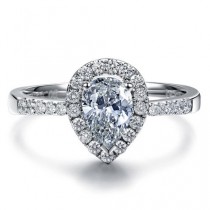 wedding photo - Art Deco Pear Cut Natural Diamond Engagement Ring Platinum Setting Diamond Ring