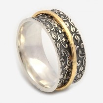 wedding photo -  Spinner rings for women, Oxidized floral base, Spinner band, Meditation rings, Nature Inspired, Gold spinner, silver wedding rings