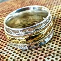 wedding photo -  Two Tone ring, Spinner ring, gold spinner ring, comfort wedding band, Unisex ring, Spinning ring, worry ring, Meditation ring, JR795