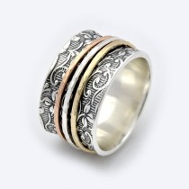 wedding photo -  Leaf Motif Spinner Ring - Spinning Ring - two tone ring - Meditation Ring - Fidget Ring - Worry Ring - Triple Spinner Ring - Silver ring